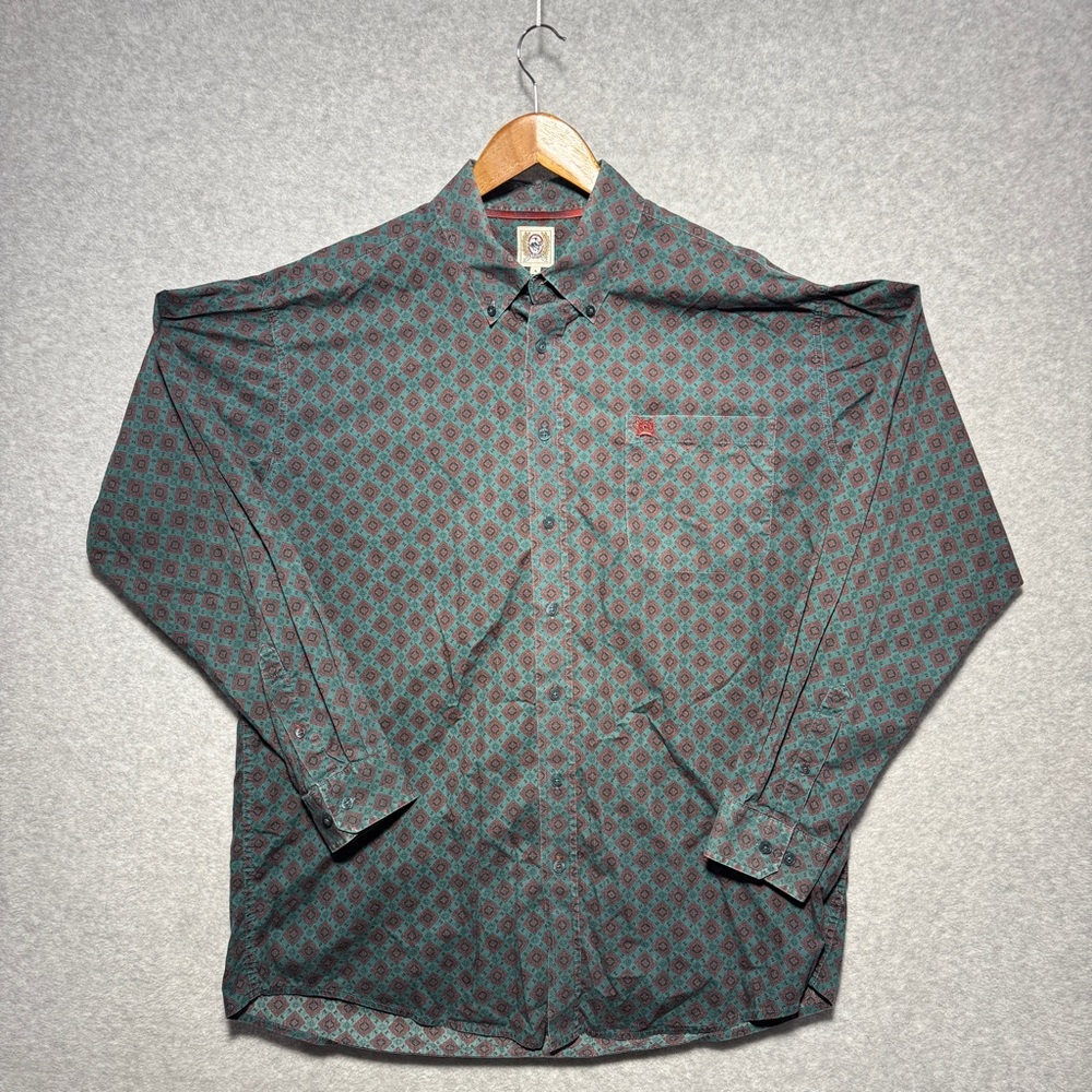 Cinch Men's Casual Button Down Shirt -‎ Teal and Burgundy